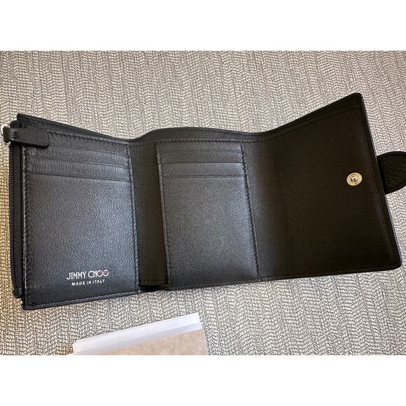 Jimmy Choo Black Leather Trifold Wallet NEW Crystal Jewel Card Holder Small - Picture 8 of 8